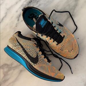 Nike Orange and Blue Flyknit Men's Athletic Shoes